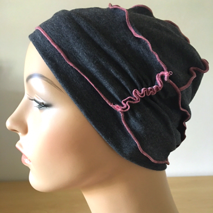 Charcoal-and-Pink nside-Out Beanie - side view