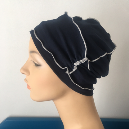 Inside-Out Beanie - Navy and White-0