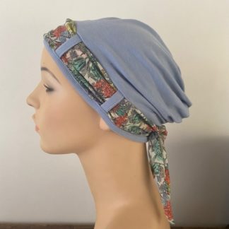 Landa Turban with Scarf - Blue - Coral and Mint floral scarf - A CANSA smart choice product