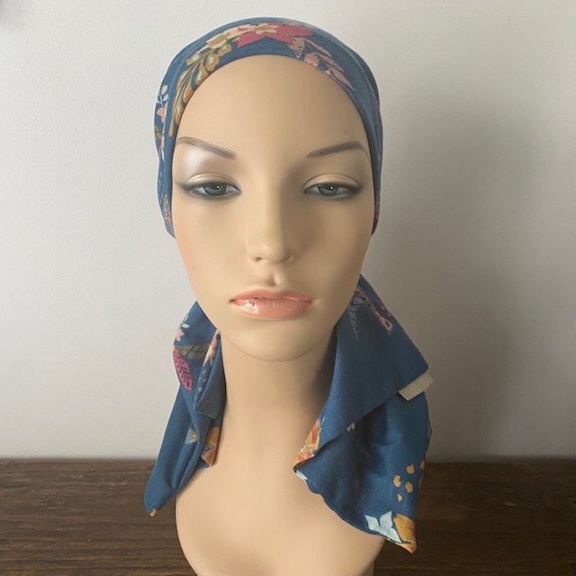 Blue floral Gypsy Headscarf - A CANSA Smart Choice product made in SA