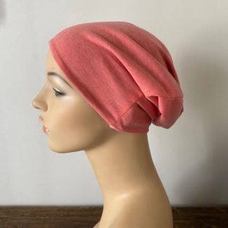 Reversible Slouch Beanie - Coral and Turquoise