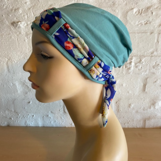 Landa Turban with Scarf - Sage - Royal Blue Roses scarf - A CANSA smart choice product