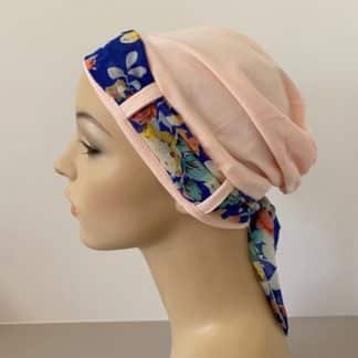 Landa Turban with Scarf - Blossom - Royal Blue and Coral Roses Scarf - A CANSA smart choice product