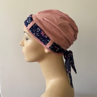 Landa Turban with Scarf - Dusty Pink - Blue and Pink butterfly scarf - A CANSA smart choice product
