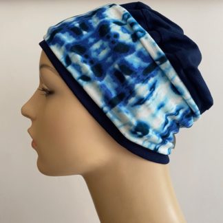 Sleep Cap - Navy with Blue Tie Dye print removable Headband - A CANSA smart choice product