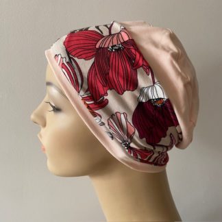 Sleep Cap - Blossom with Cranberry Floral Print Removable Headband - A CANSA smart choice product