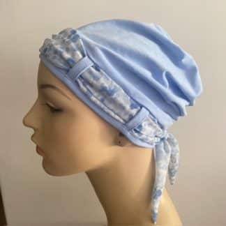 Landa Turban with Scarf - Blue - Soft Blue Abstract scarf - A CANSA smart choice product