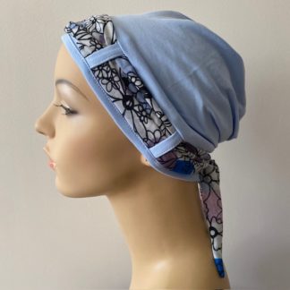Landa Turban with Scarf - Blue - Pastel floral scarf - A CANSA smart choice product