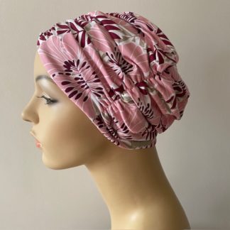 Pink Floral Pleated Beanie