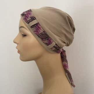 Landa Turban with Scarf - Stone - Chocolate and Magenta scarf - A CANSA smart choice product